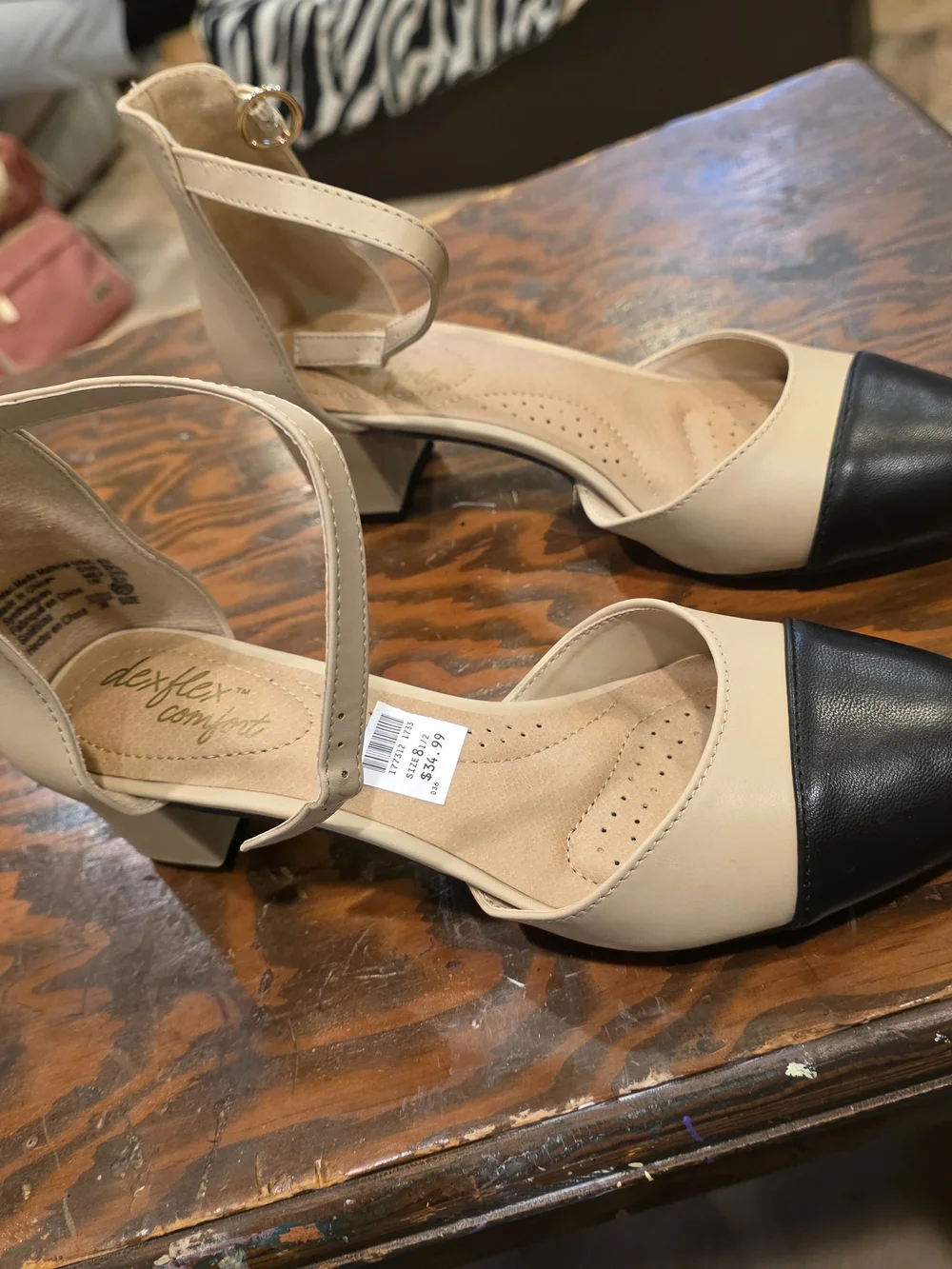 Classic Two-Tone Pointed Toe Ankle Strap Pumps